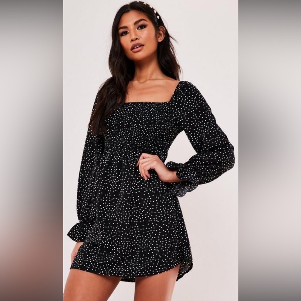 Missguided black “milkmaid” long sleeve mini dress